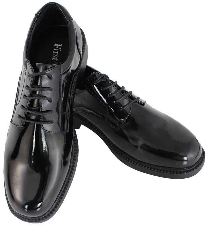 Men’s Hi-Gloss Oxford Dress Shoes – Slip-Resistant PU Sole, Cushioned Interior, High-Shine Formal Duty Shoes for Security & Uniform Wear