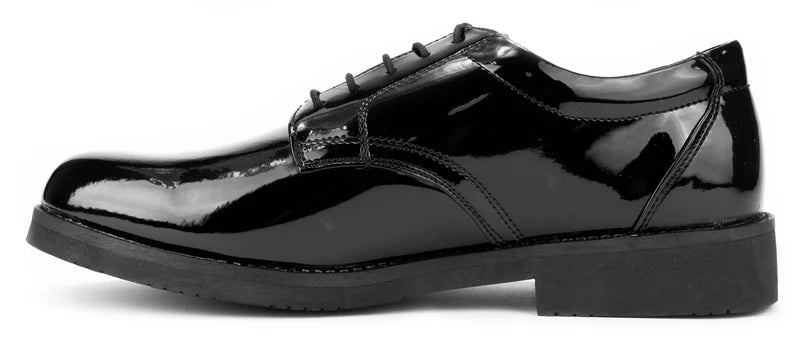 Men’s Hi-Gloss Oxford Dress Shoes – Slip-Resistant PU Sole, Cushioned Interior, High-Shine Formal Duty Shoes for Security & Uniform Wear
